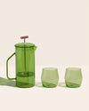 The Yield Glass French Press & 6oz Century Glass Set in Verde.