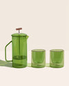 The Yield Glass French Press & 6oz Double Wall Glass Set in Verde.